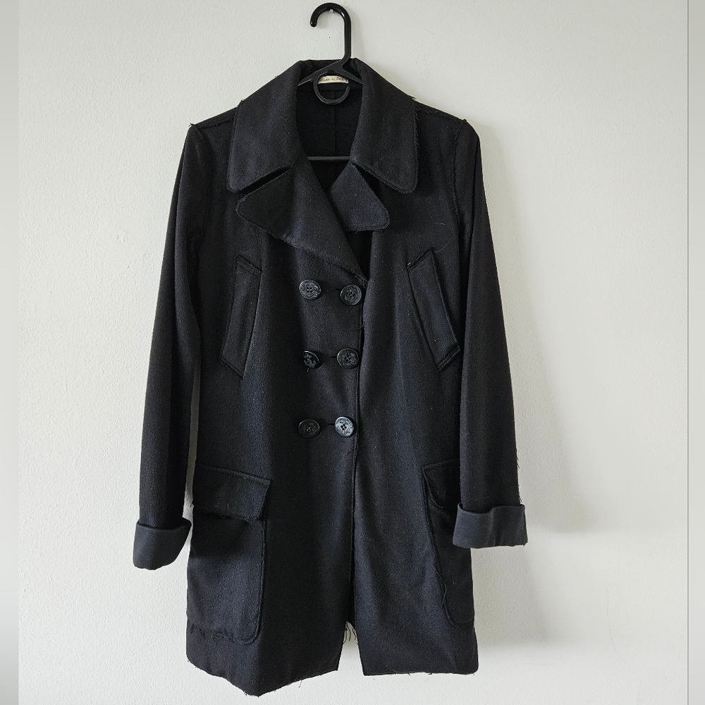 🔥Jean paul Gaultier vintage wool black fringe coat raw hem size small 🔥🔥🔥